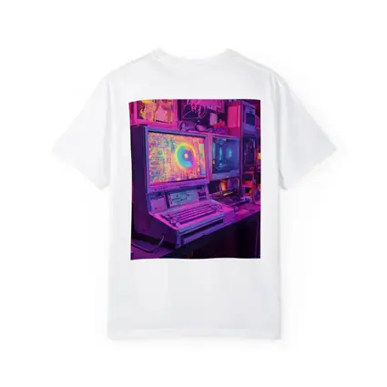 Retro Computer Setup Neon Cyberpunk Room