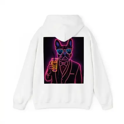 Neon French Bulldog Suit Sunglasses Dark Background