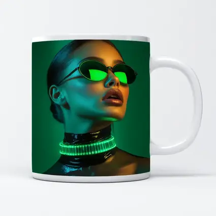 Neon Green Woman Portrait Cyberpunk Style