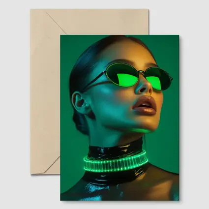 Neon Green Woman Portrait Cyberpunk Style