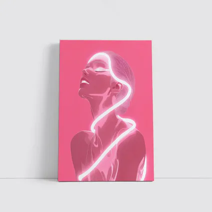 Neon Line Woman Portrait Pink Background Art
