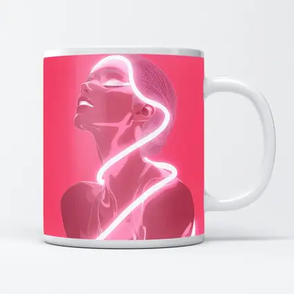 Neon Line Woman Portrait Pink Background Art
