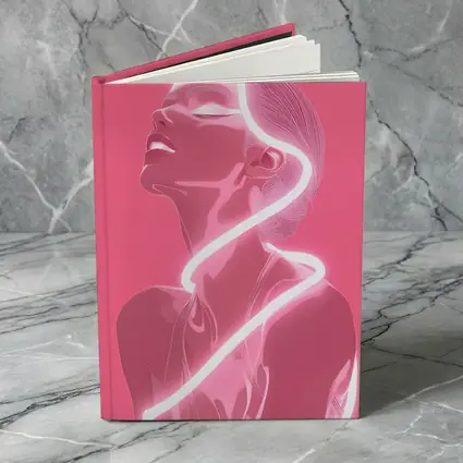 Neon Line Woman Portrait Pink Background Art