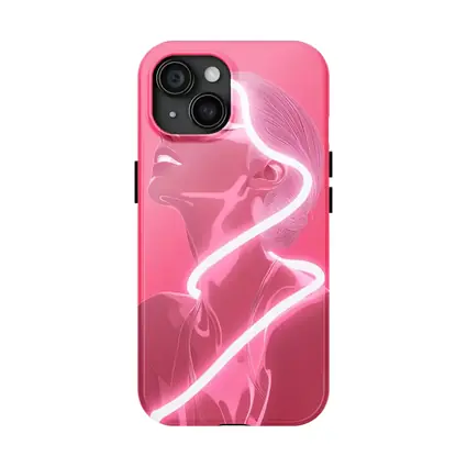Neon Line Woman Portrait Pink Background Art