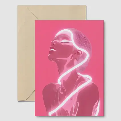 Neon Line Woman Portrait Pink Background Art