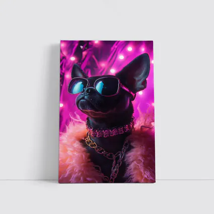 French Bulldog Sunglasses Pink Neon Background