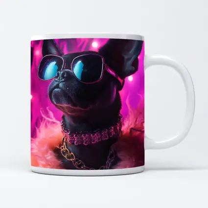 French Bulldog Sunglasses Pink Neon Background