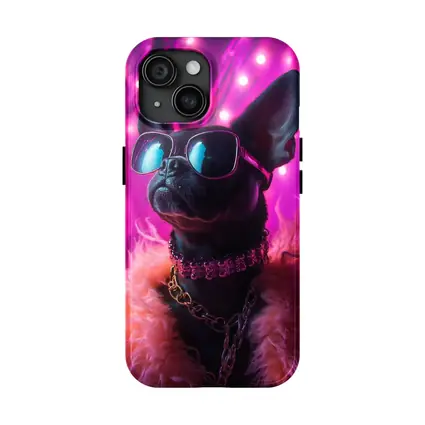 French Bulldog Sunglasses Pink Neon Background