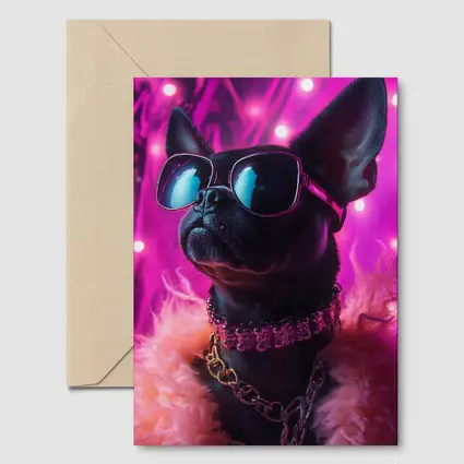 French Bulldog Sunglasses Pink Neon Background