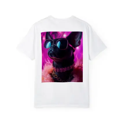 French Bulldog Sunglasses Pink Neon Background