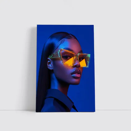Woman Neon Sunglasses Blue Studio Portrait