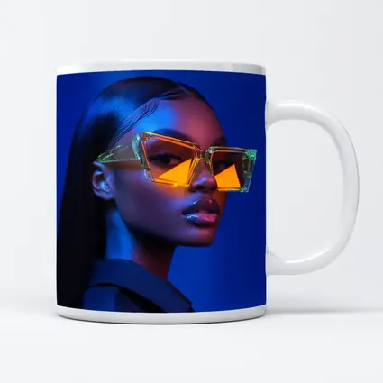 Woman Neon Sunglasses Blue Studio Portrait
