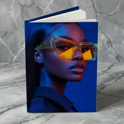 Woman Neon Sunglasses Blue Studio Portrait