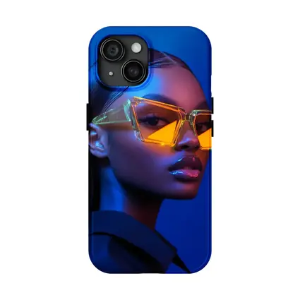 Woman Neon Sunglasses Blue Studio Portrait
