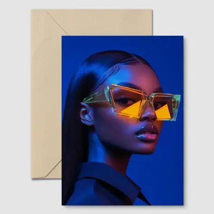 Woman Neon Sunglasses Blue Studio Portrait