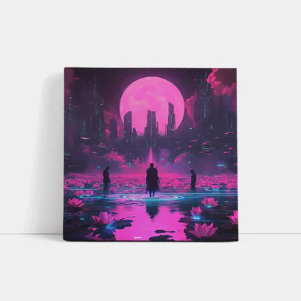 Cyberpunk Samurai Neon City Pink Moon