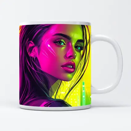 Neon Pop Art Portrait Girl Yellow Background