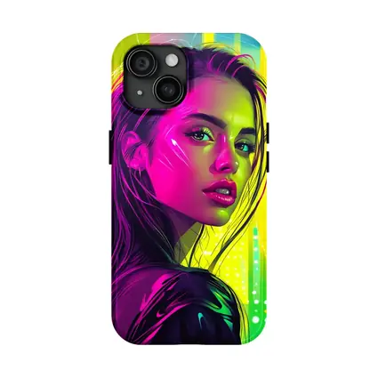 Neon Pop Art Portrait Girl Yellow Background