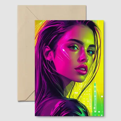 Neon Pop Art Portrait Girl Yellow Background