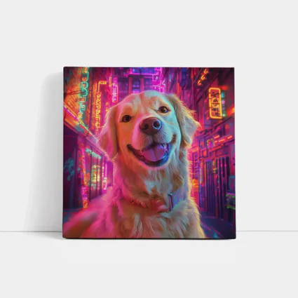 Golden Retriever Neon City Night Art