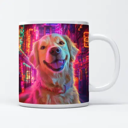 Golden Retriever Neon City Night Art