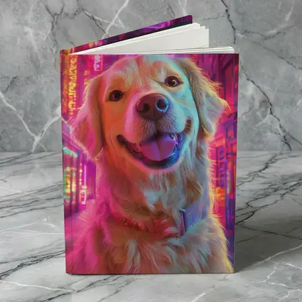 Golden Retriever Neon City Night Art