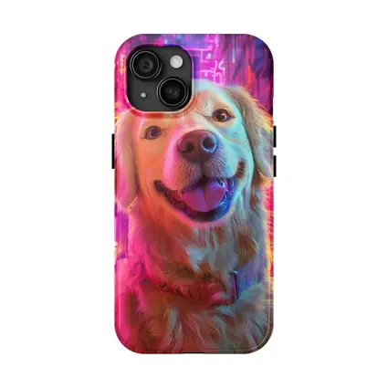 Golden Retriever Neon City Night Art