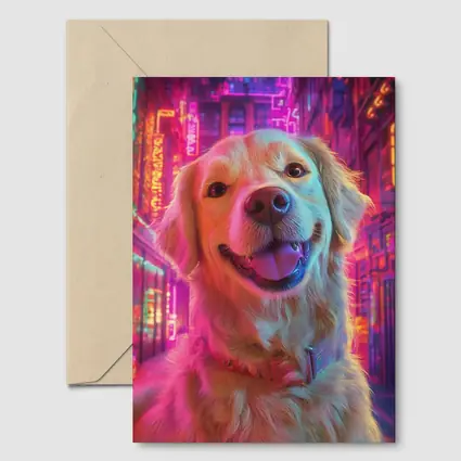 Golden Retriever Neon City Night Art
