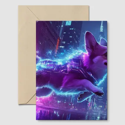 Corgi Dog Running Neon Cyberpunk City