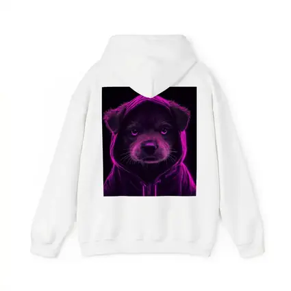 Neon Puppy Wearing Hoodie Dark Background