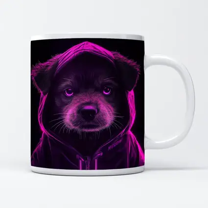 Neon Puppy Wearing Hoodie Dark Background