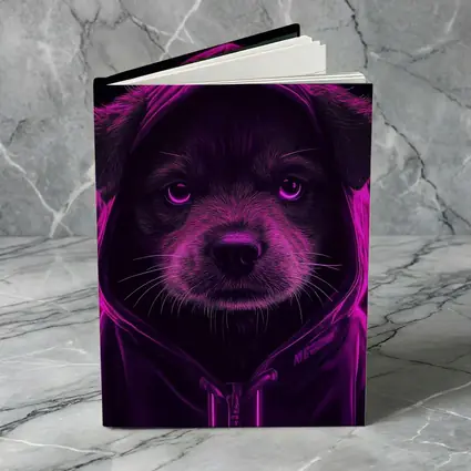 Neon Puppy Wearing Hoodie Dark Background