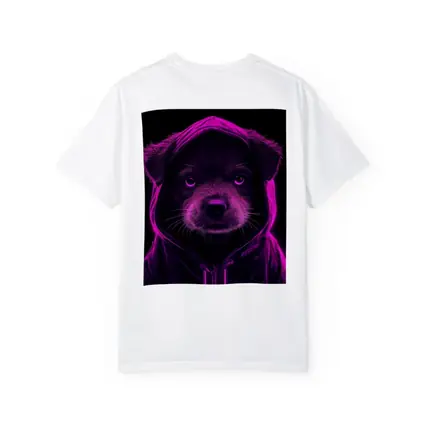 Neon Puppy Wearing Hoodie Dark Background
