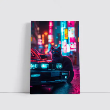 Black Cat on BMW Neon City Night