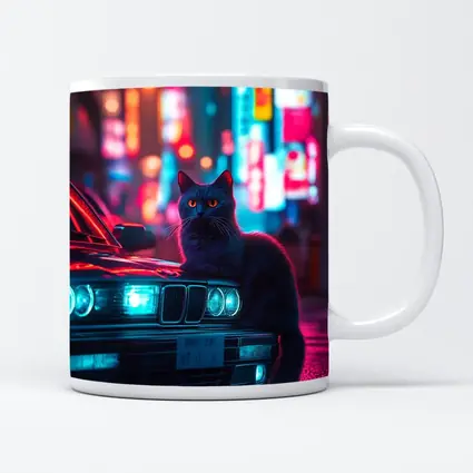 Black Cat on BMW Neon City Night