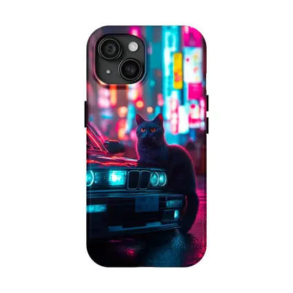 Black Cat on BMW Neon City Night