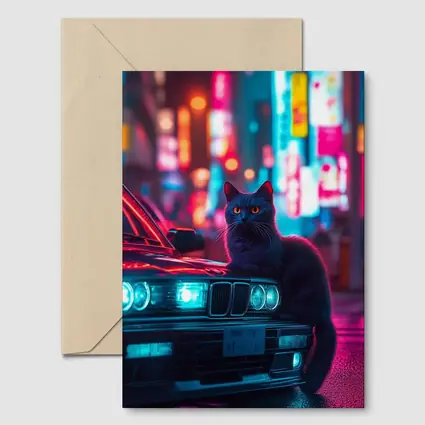 Black Cat on BMW Neon City Night