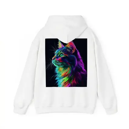Neon Rainbow Maine Coon Cat Black Background