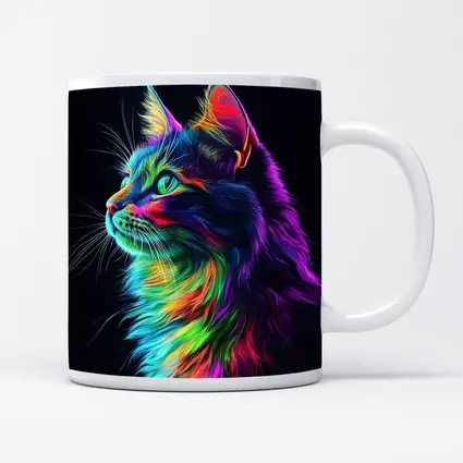 Neon Rainbow Maine Coon Cat Black Background