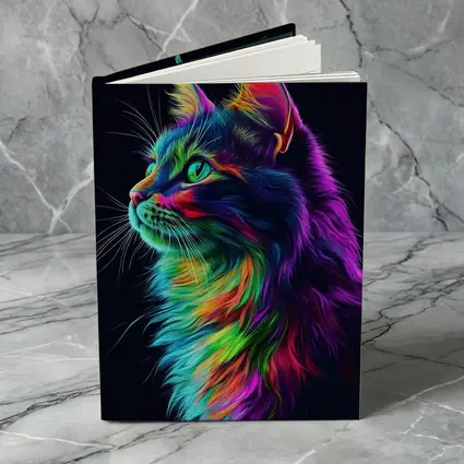 Neon Rainbow Maine Coon Cat Black Background