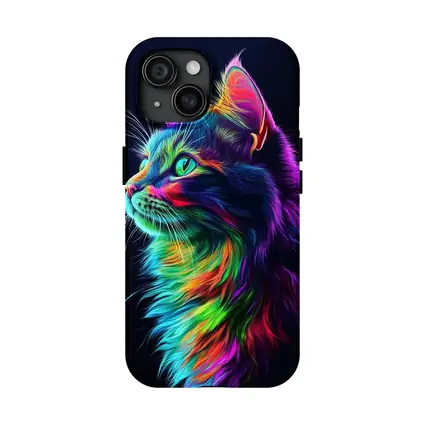 Neon Rainbow Maine Coon Cat Black Background