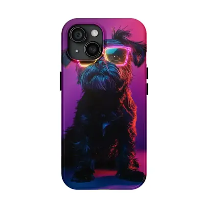 Black Affenpinscher Dog Neon Sunglasses Purple Background