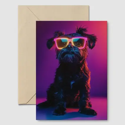 Black Affenpinscher Dog Neon Sunglasses Purple Background