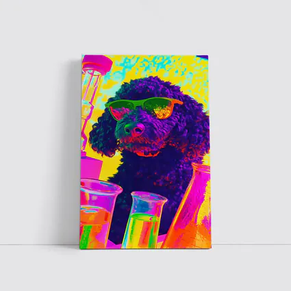 Poodle Dog Scientist Neon Pop Art