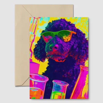 Poodle Dog Scientist Neon Pop Art