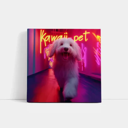 Fluffy White Dog Neon Kawaii Pet Hallway