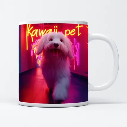 Fluffy White Dog Neon Kawaii Pet Hallway