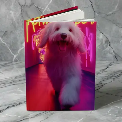 Fluffy White Dog Neon Kawaii Pet Hallway