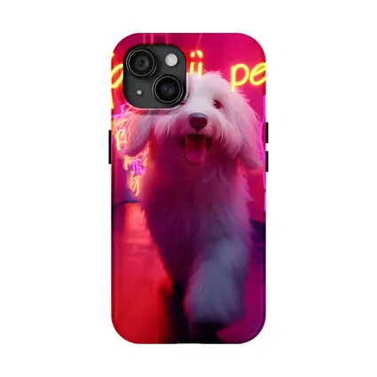 Fluffy White Dog Neon Kawaii Pet Hallway