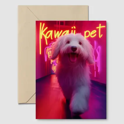 Fluffy White Dog Neon Kawaii Pet Hallway
